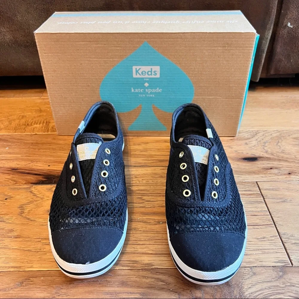 Kate spade black‎ mesh fishnet sneakers slides size 7.5